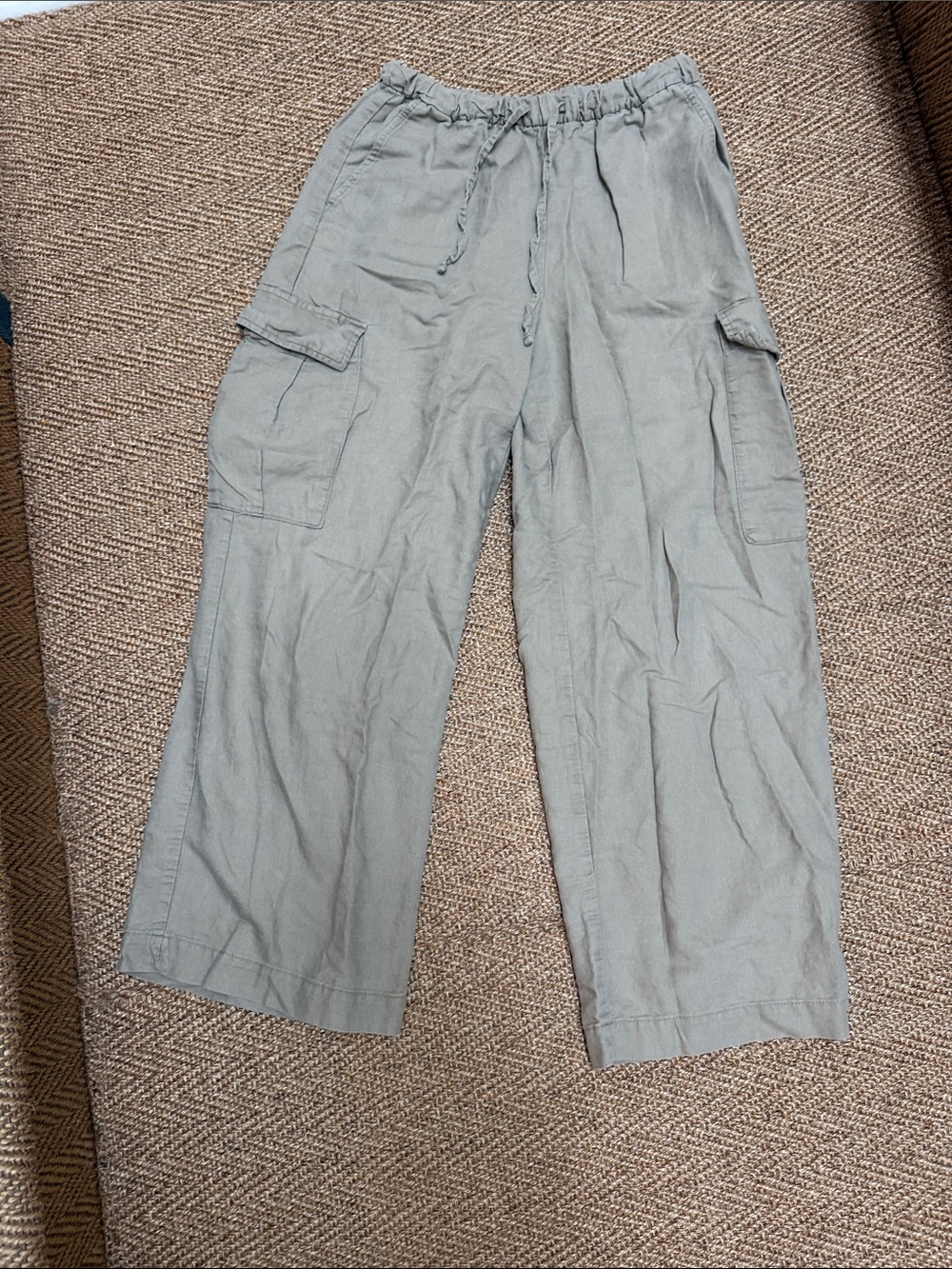 Women’s khaki Cargo Linen Pants - Drawstring Waist